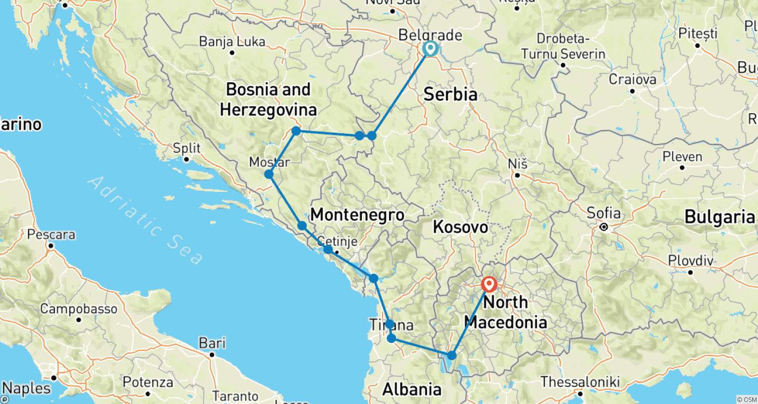 Mapa trasy: Prywatna wycieczka po Bałkanach Zachodnich