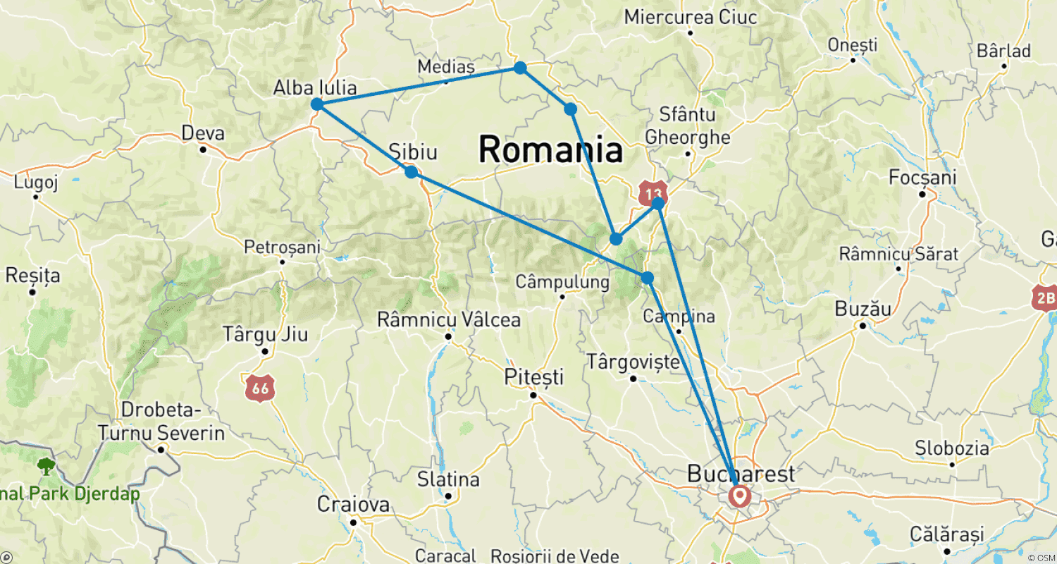 Mapa do percurso de Transilvânia Medieval em 3 dias