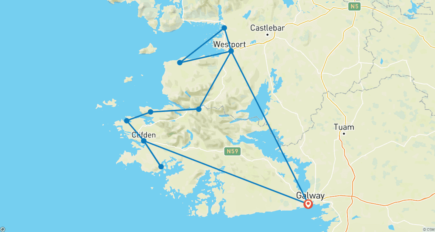 Mapa do percurso de Wild Atlantic Way, Irlanda Tour Guiado de *BICICLETA* com Alojamento (Tudo Incluído)