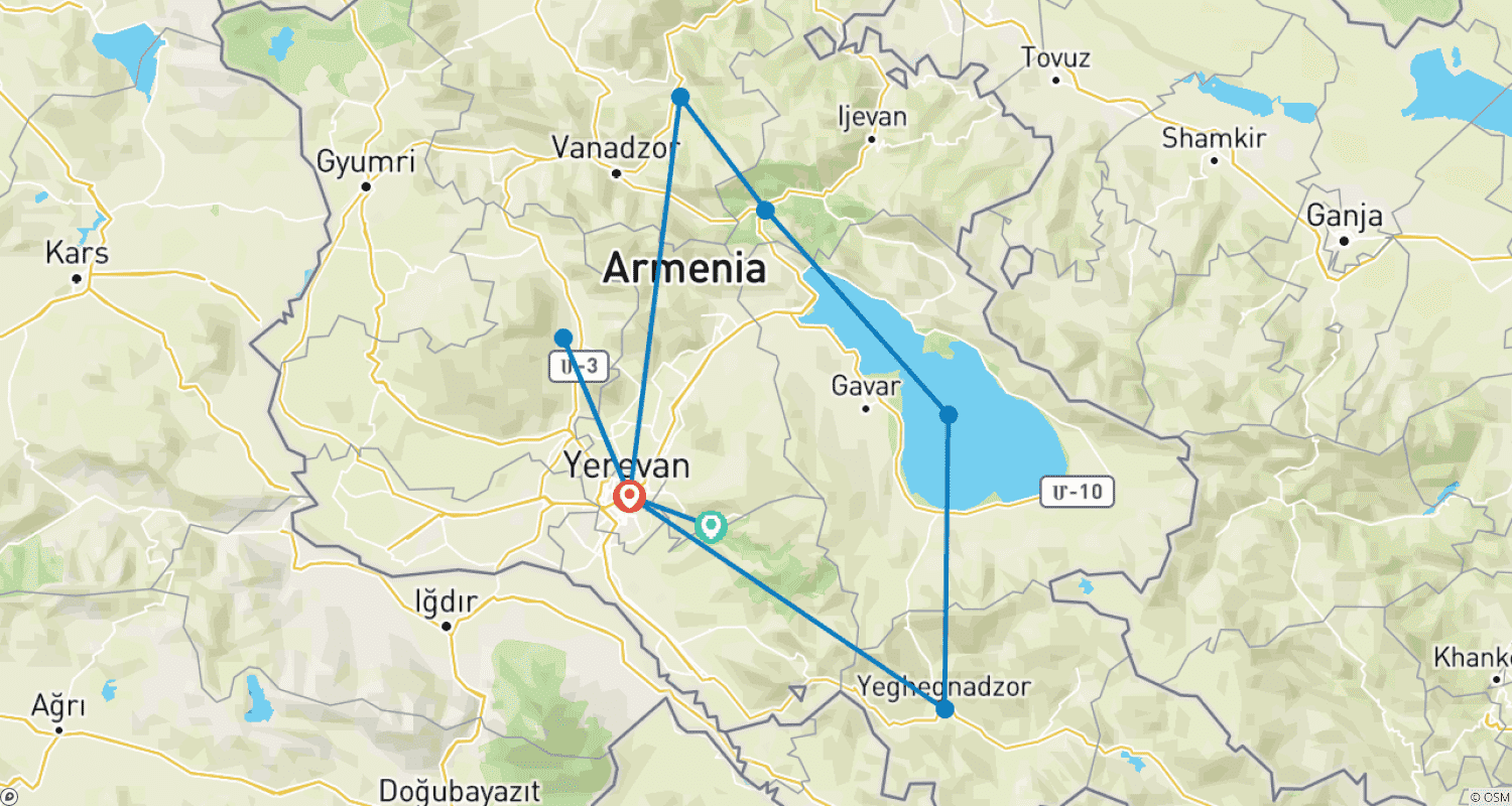 Mapa do percurso de Excursão de Caminhada na Armênia