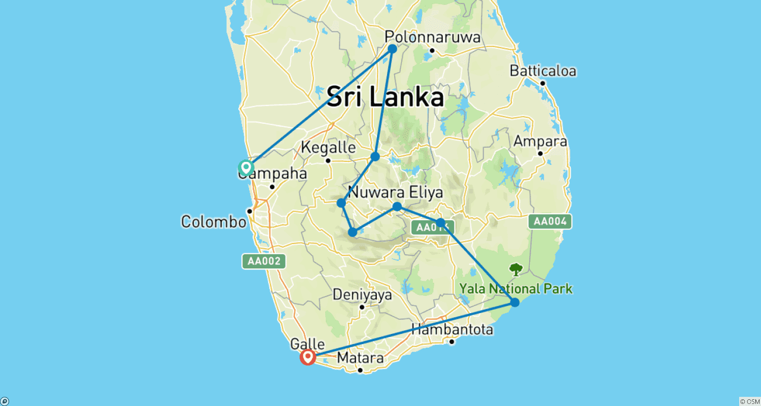 Sri Lanka Adventure Escapeのルートマップ