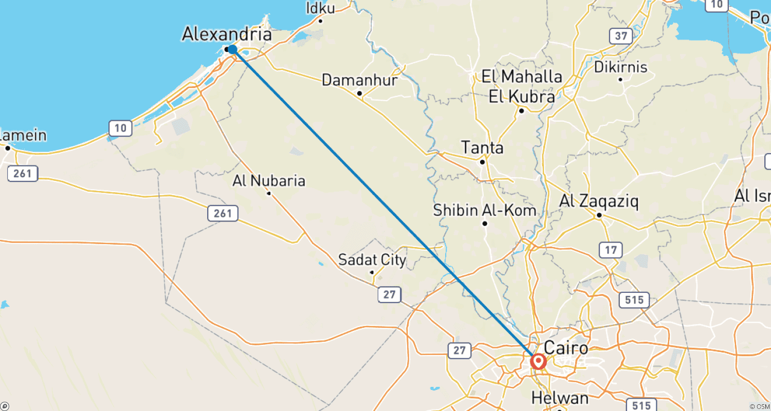 Private Alexandria Day Tour from Cairo with Expert Guideのルートマップ