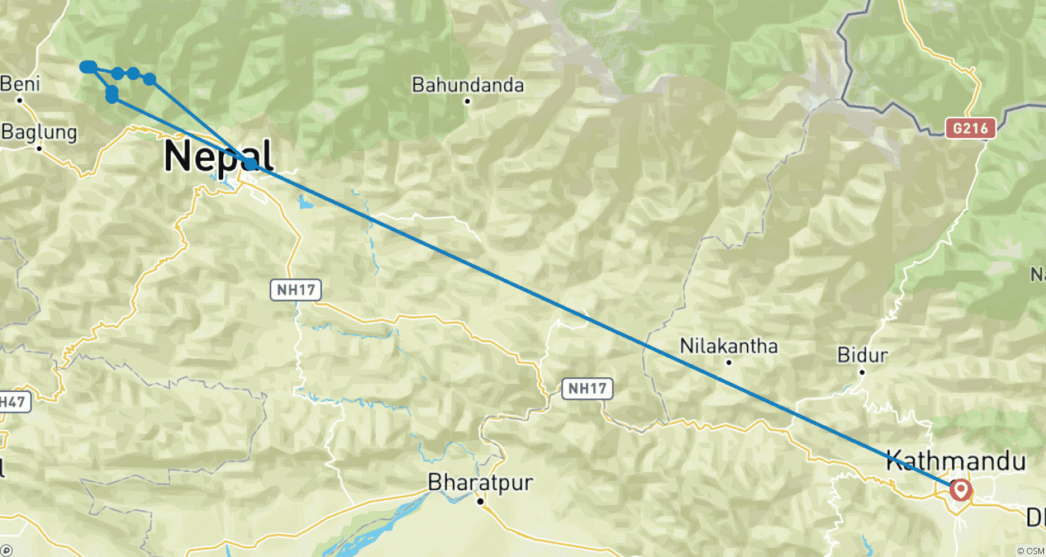 Mapa trasy: Ghorepani Poon Hill Trek-7 Days