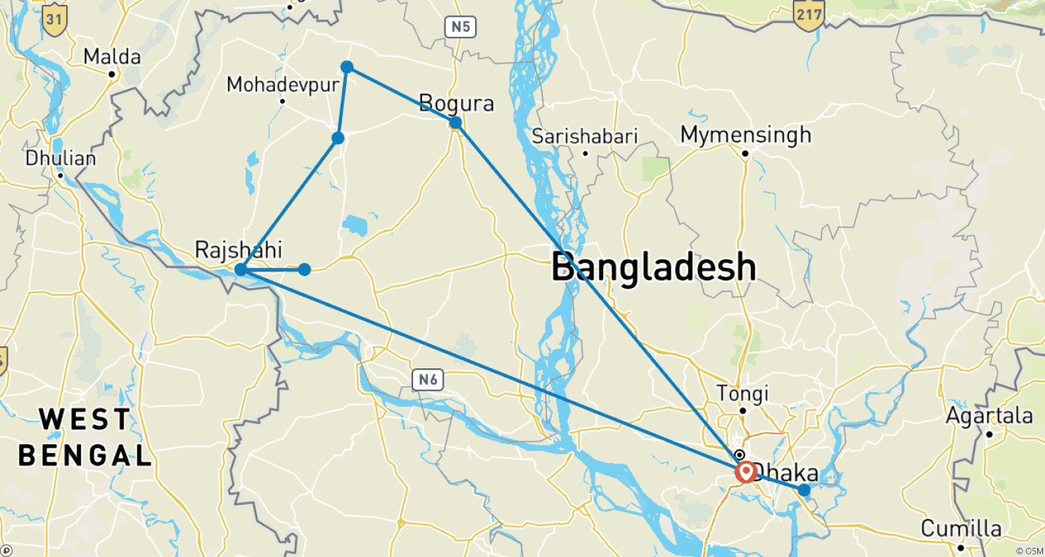 Mapa do percurso de Discover Ancient North in Bangladesh