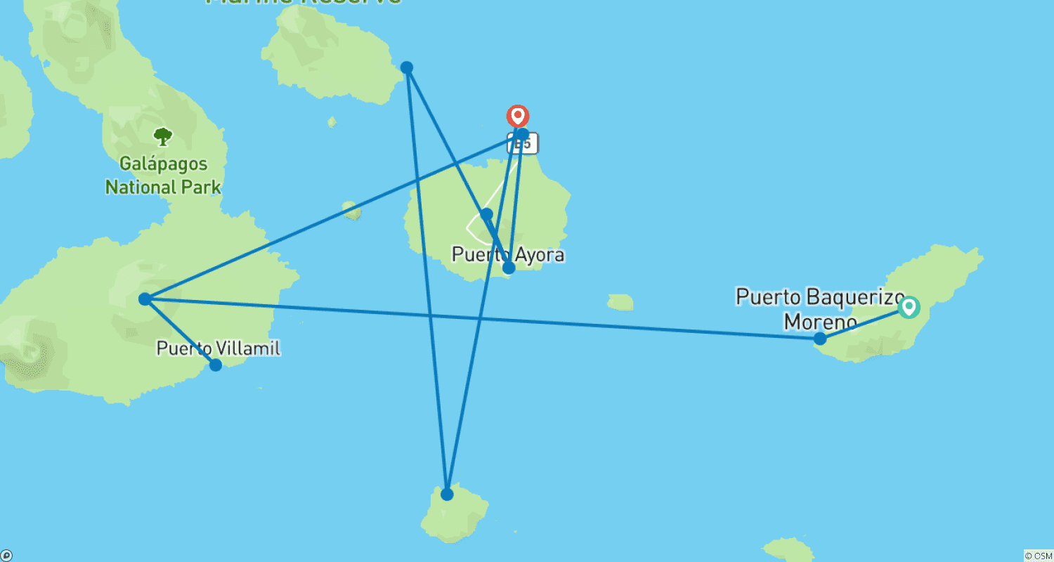 7-Day Galapagos Luxury Safariのルートマップ