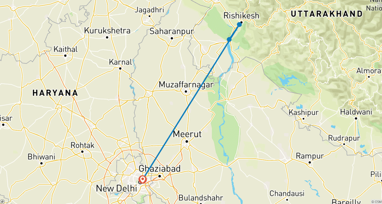 Mapa do percurso de Experiência no Ashram de Rishikesh com Yoga e Meditação