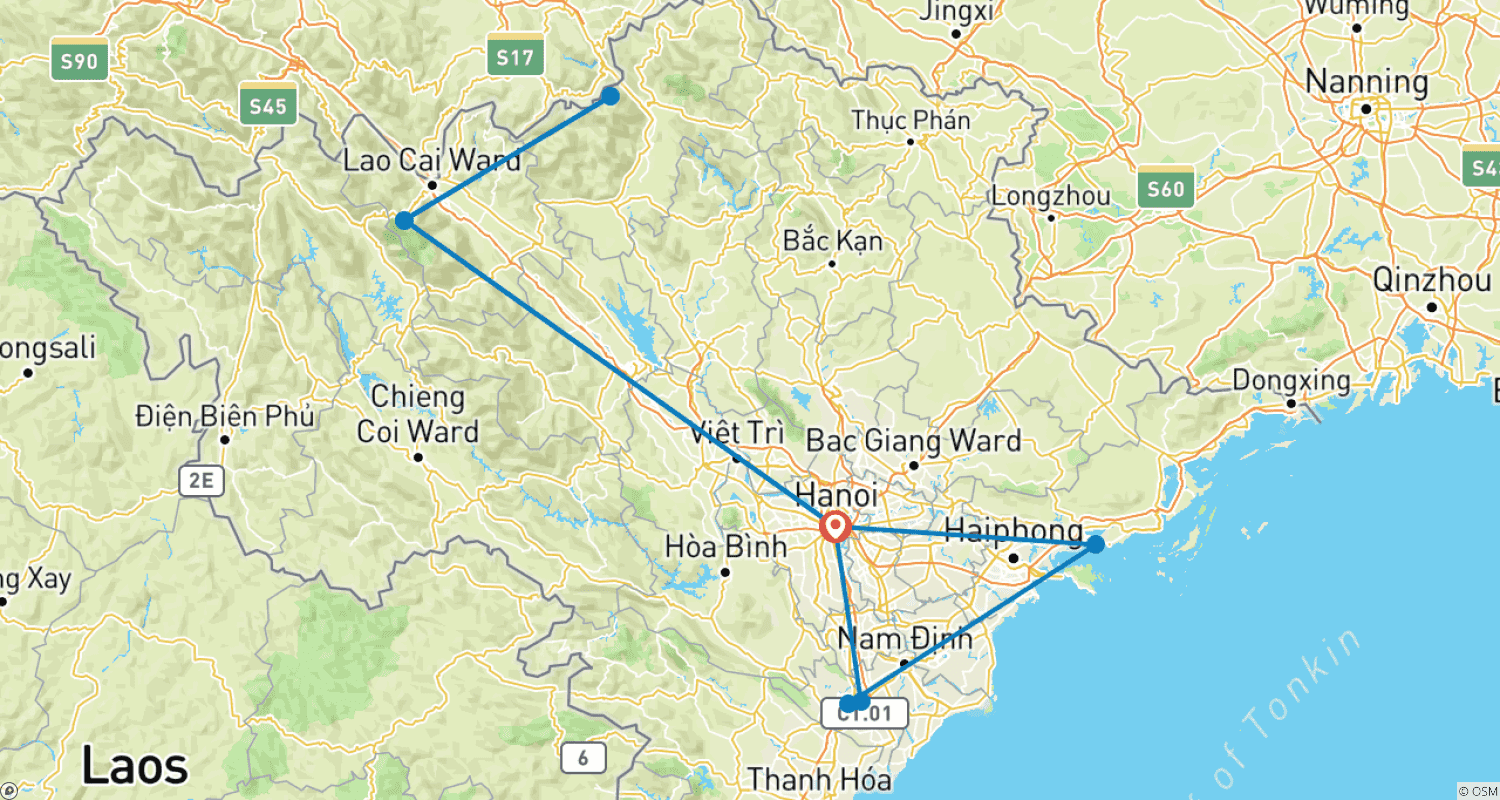 خريطة مسار Essence of Northern Vietnam: Hanoi, Ninh Binh, Halong & Sapa (4D3N)