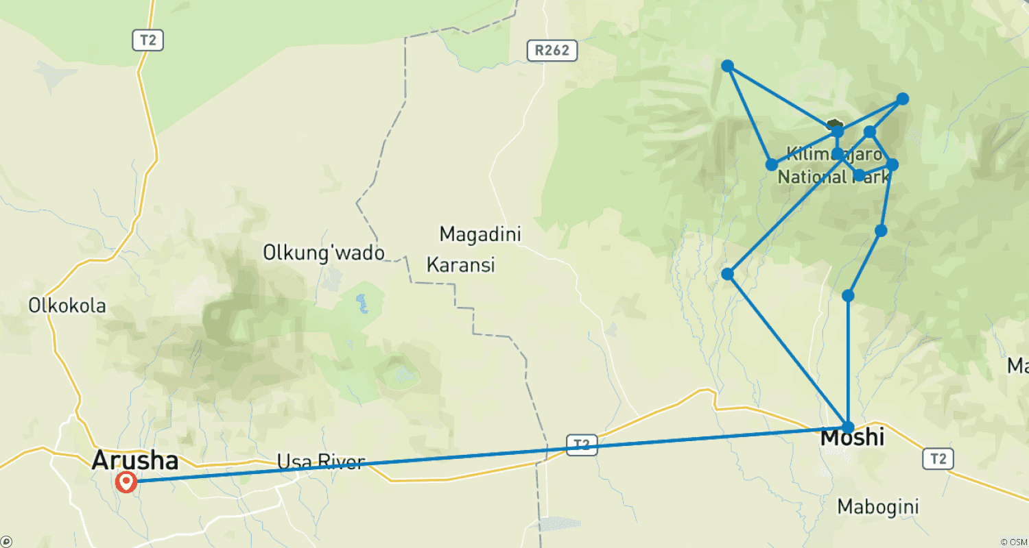 Mapa trasy: Niezapomniane 7 dni na Machame