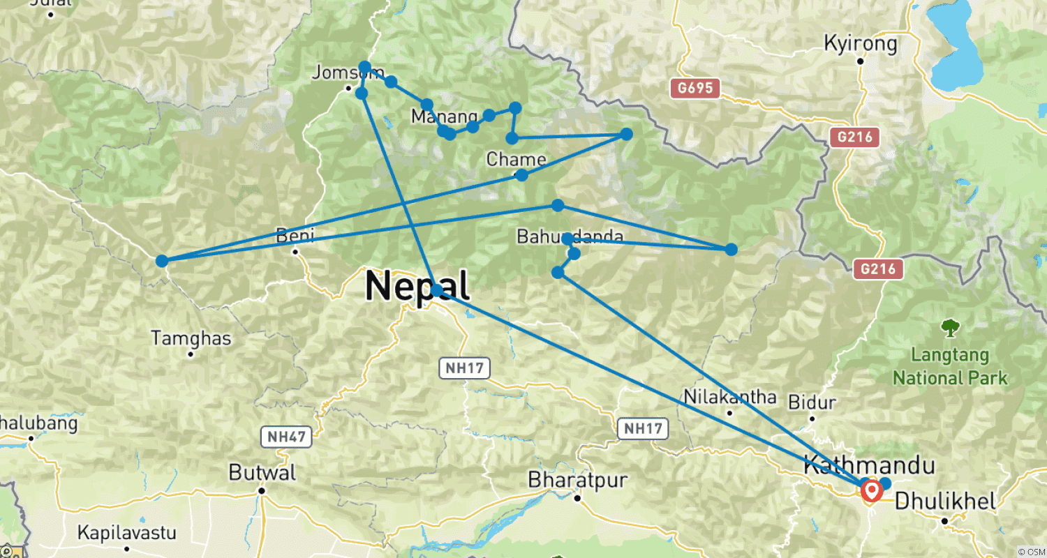 Mapa trasy: Trek Doliną Nar Phu