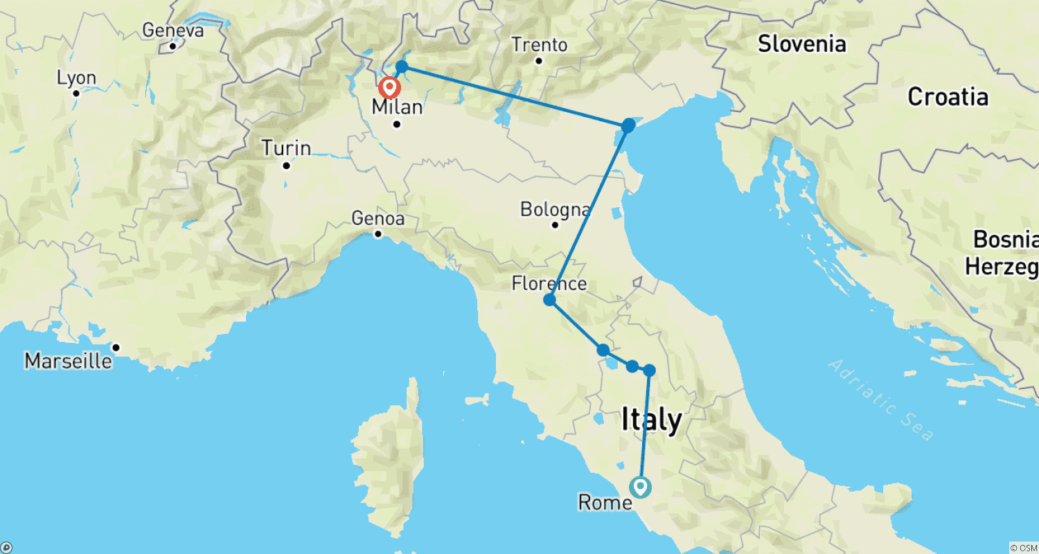 Mapa do percurso de Reflexos da Itália com Como (De Roma ao Lago de Como) (2025)