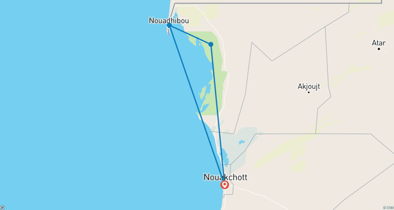 Mapa trasy: Wycieczka po Mauretanii