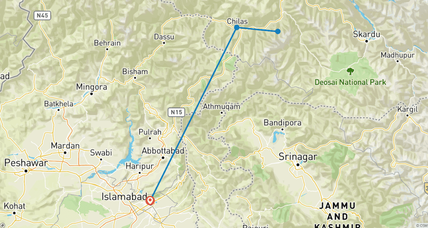 Mapa do percurso de Excursão a Fairy Meadows