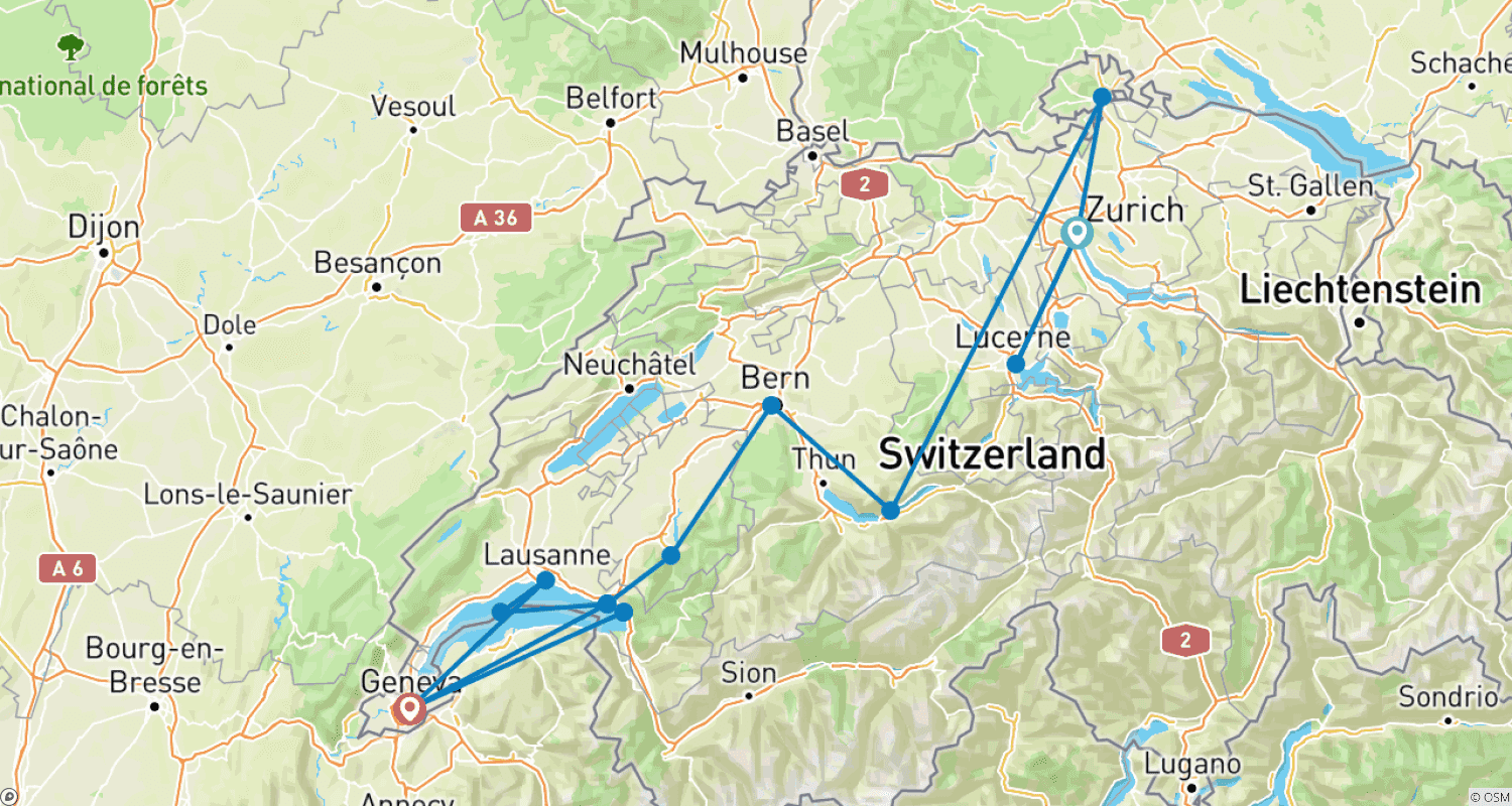 Mapa trasy: Szwajcarski cud
