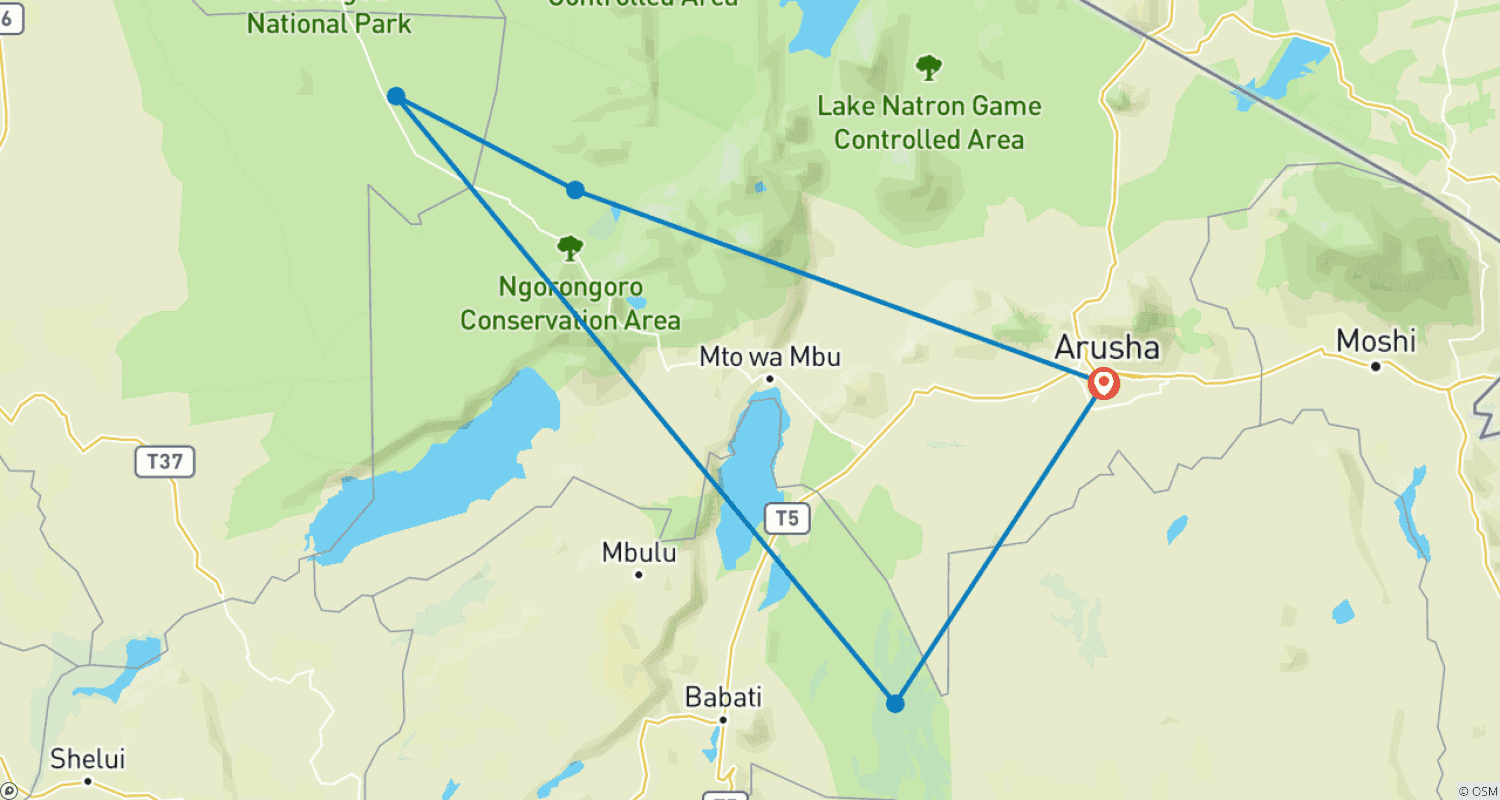 Mapa do percurso de A Aventura Infinita de 6 Dias na Vida Selvagem