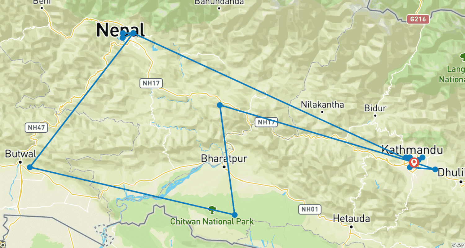 خريطة مسار Nepal Highlights Tour -13 Day
