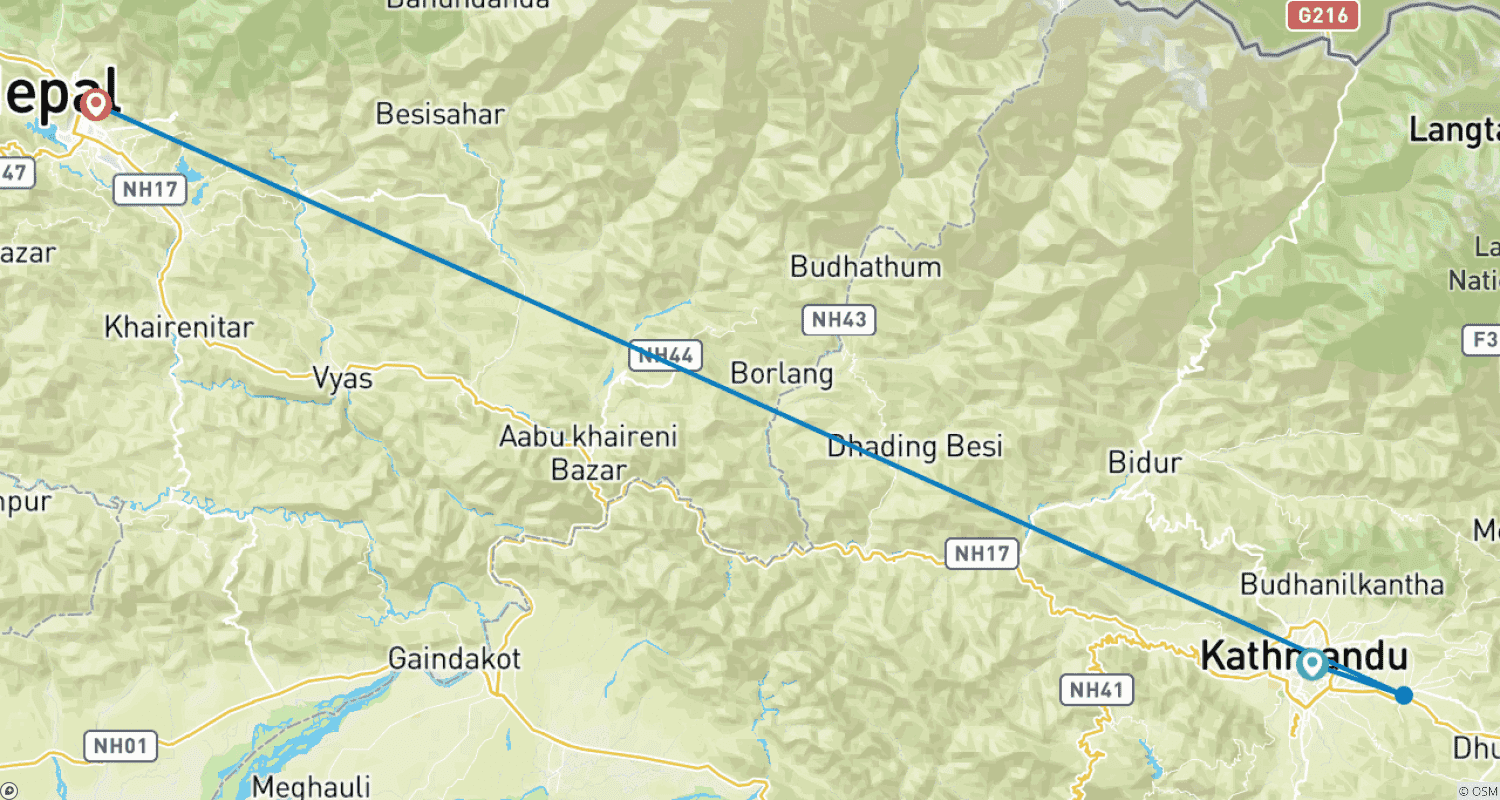Mapa do percurso de Kathmandu and Pokhara Tour