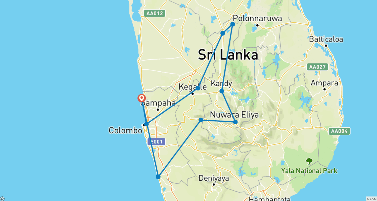 Explore The Top Destination in Sri Lanka With in 8 Daysのルートマップ