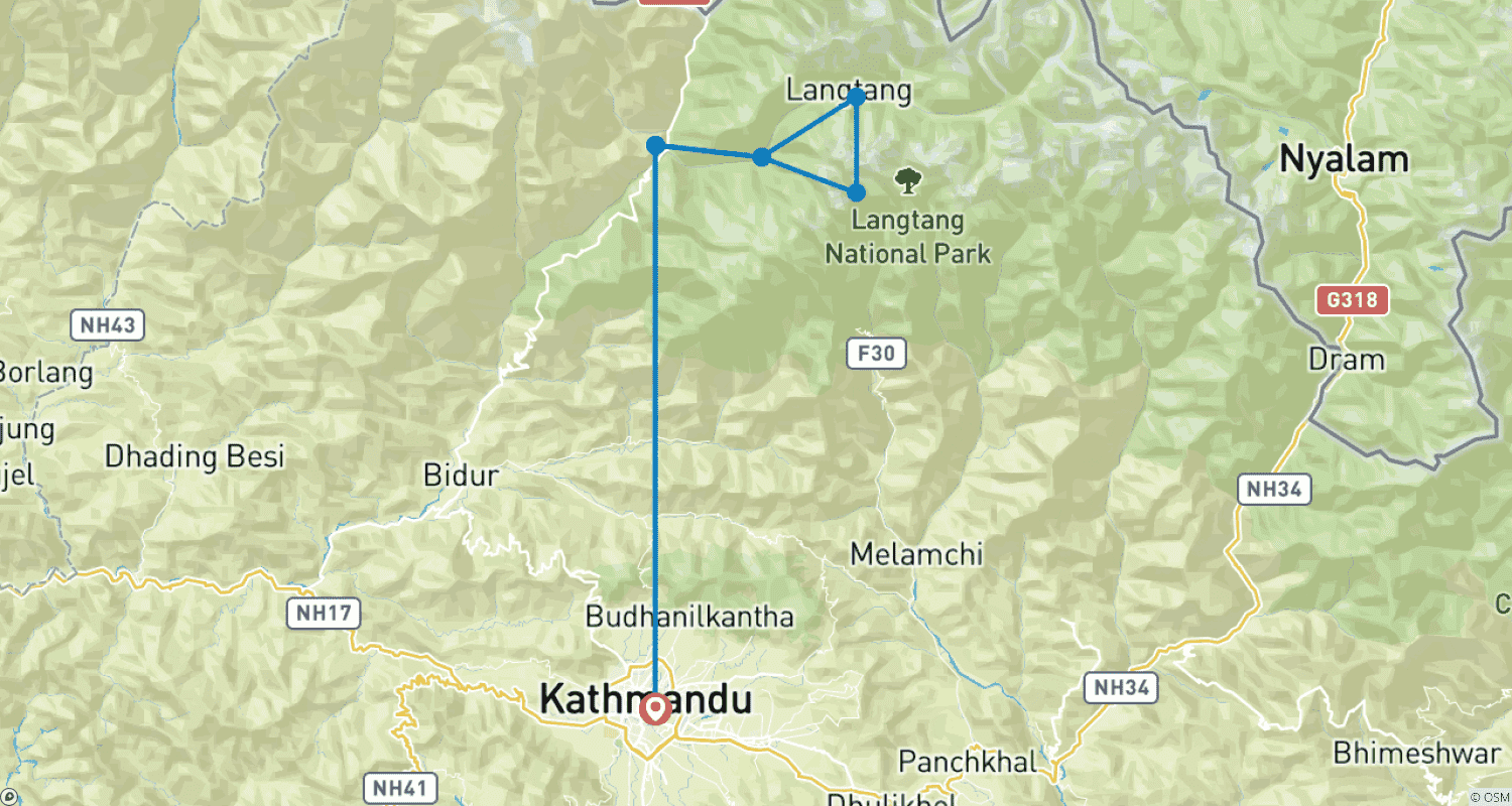 Mapa trasy: Trekking w Dolinie Langtang