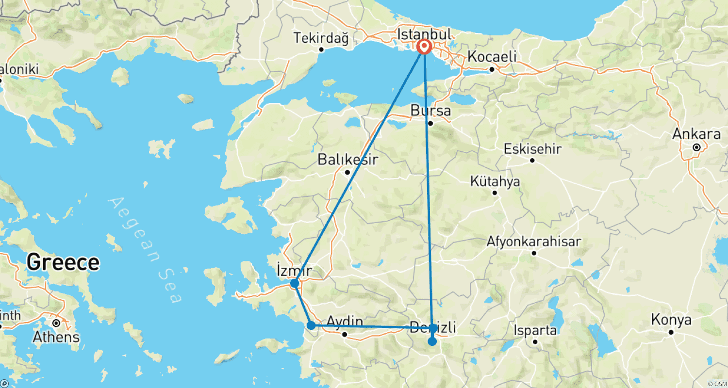 خريطة مسار 2 Days Ephesus and Pamukkale Tour From Istanbul By Plane