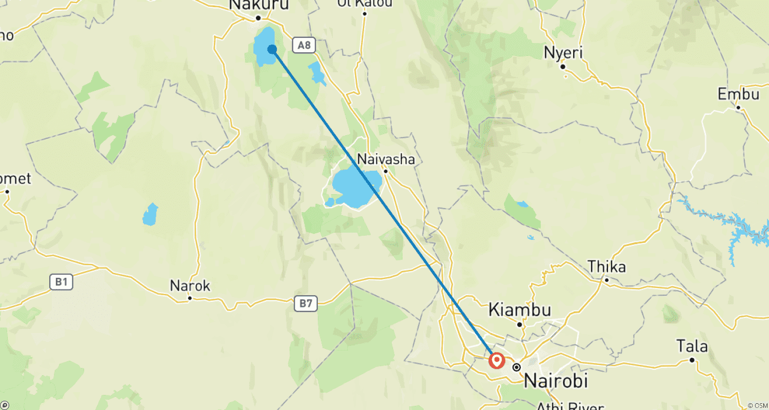 1 Day Lake Nakuru Park Safariのルートマップ
