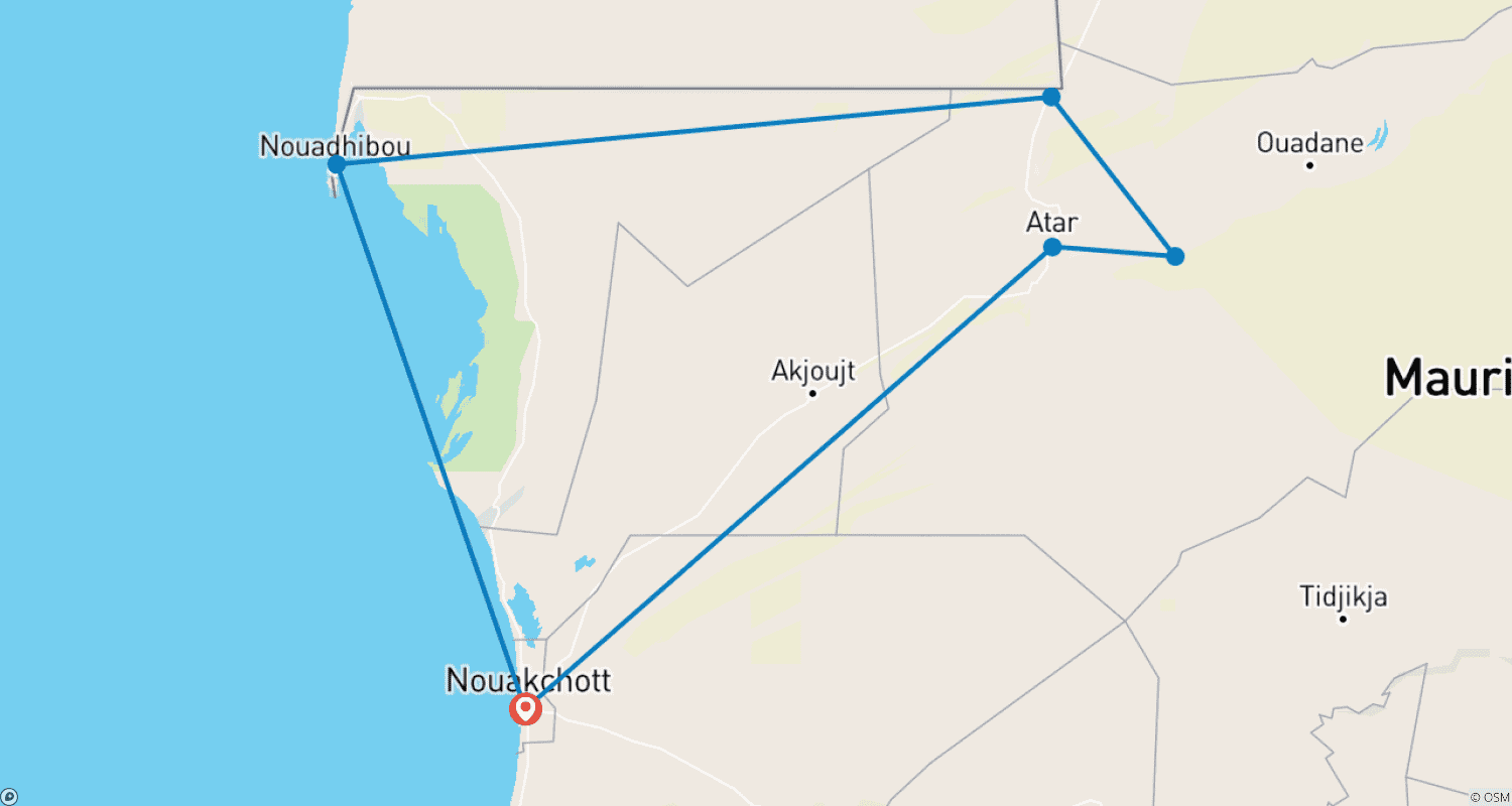Mapa trasy: Przygoda życia: 6-dniowa prywatna wycieczka do Mauretanii