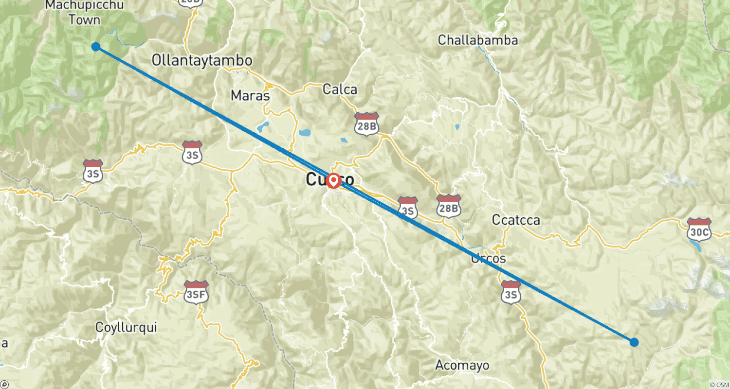 Mapa do percurso de Jornada Expressa de 3 Dias: Cusco e Machu Picchu