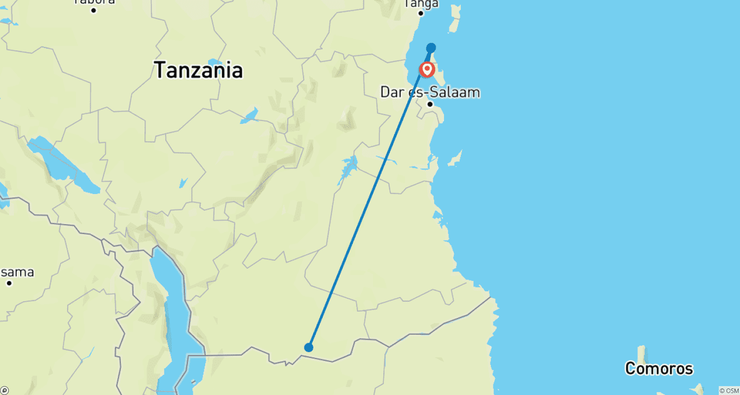 Mapa do percurso de Férias Clássicas na Praia de Zanzibar