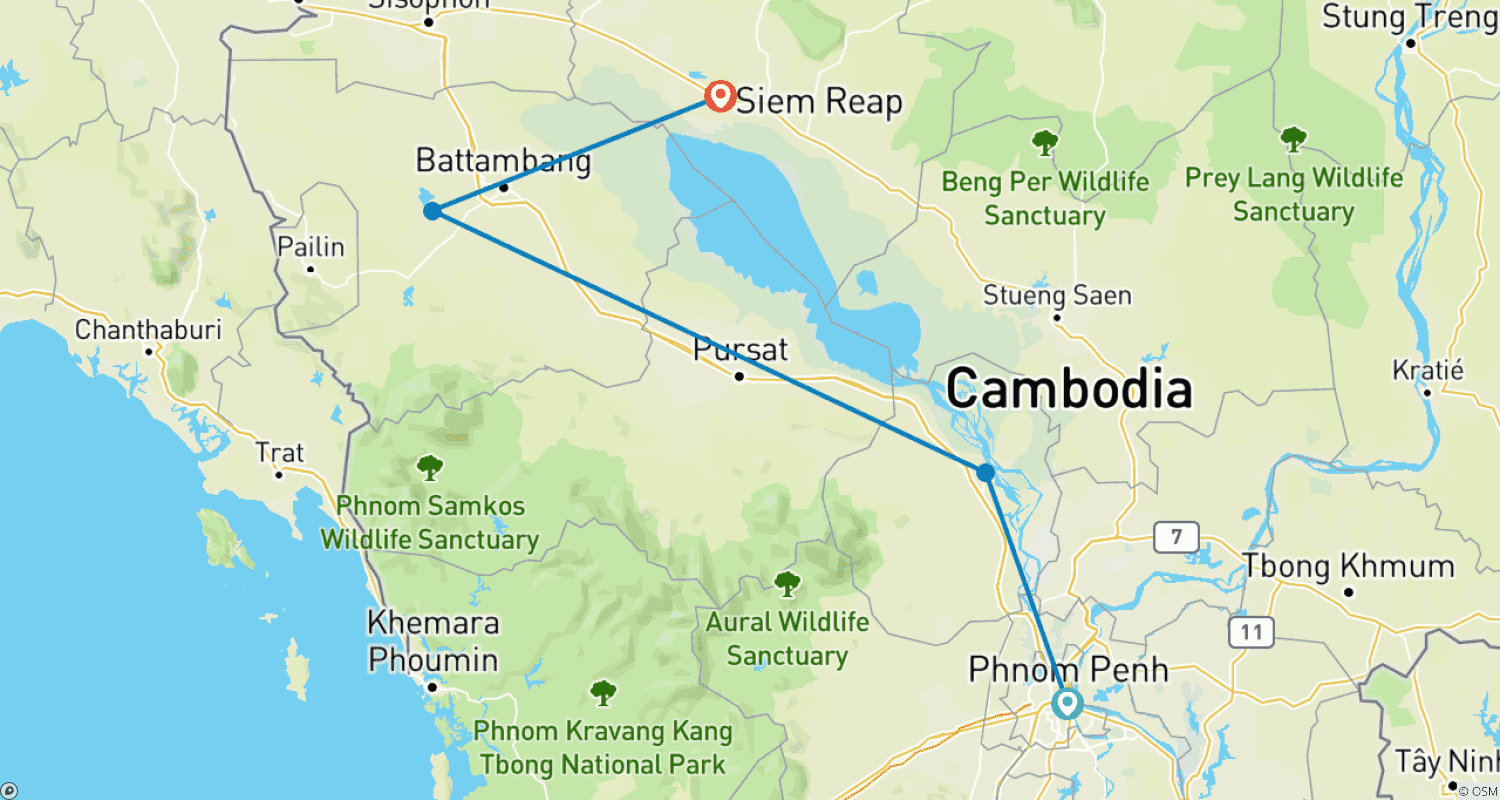 خريطة مسار Cambodia Cycling Tour - Phnom Penh to Siem Reap
