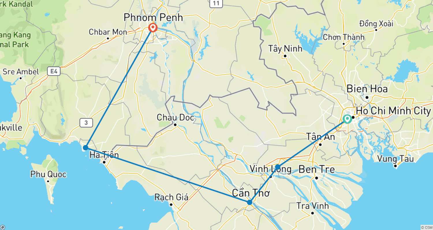 خريطة مسار Vietnam Cycling Tour - Cycle the Mekong