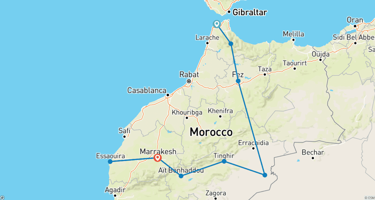 Mapa do percurso de 10 Dias De Tânger A Marraquexe