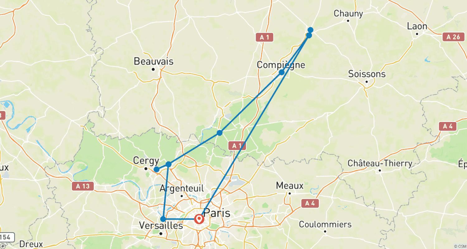Mapa trasy: Historyczne Rezydencje, Lokalna Kuchnia i Ukryte Skarby w Dolinie Oise (rejs od portu do portu) (11 destynacji)