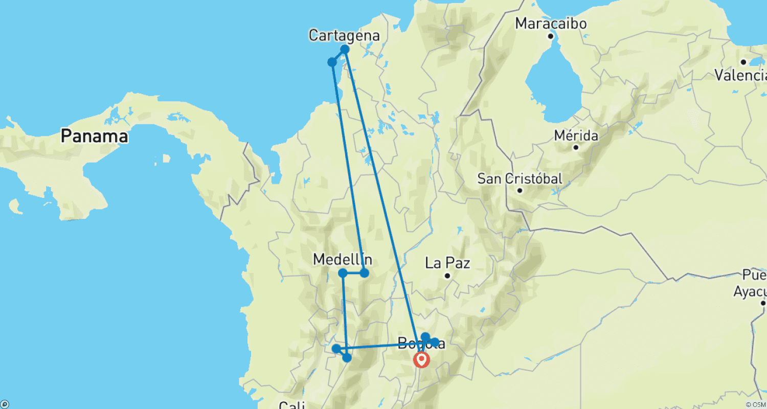 Mapa do percurso de Explore o Destino Mágico da Colômbia Nesta Viagem