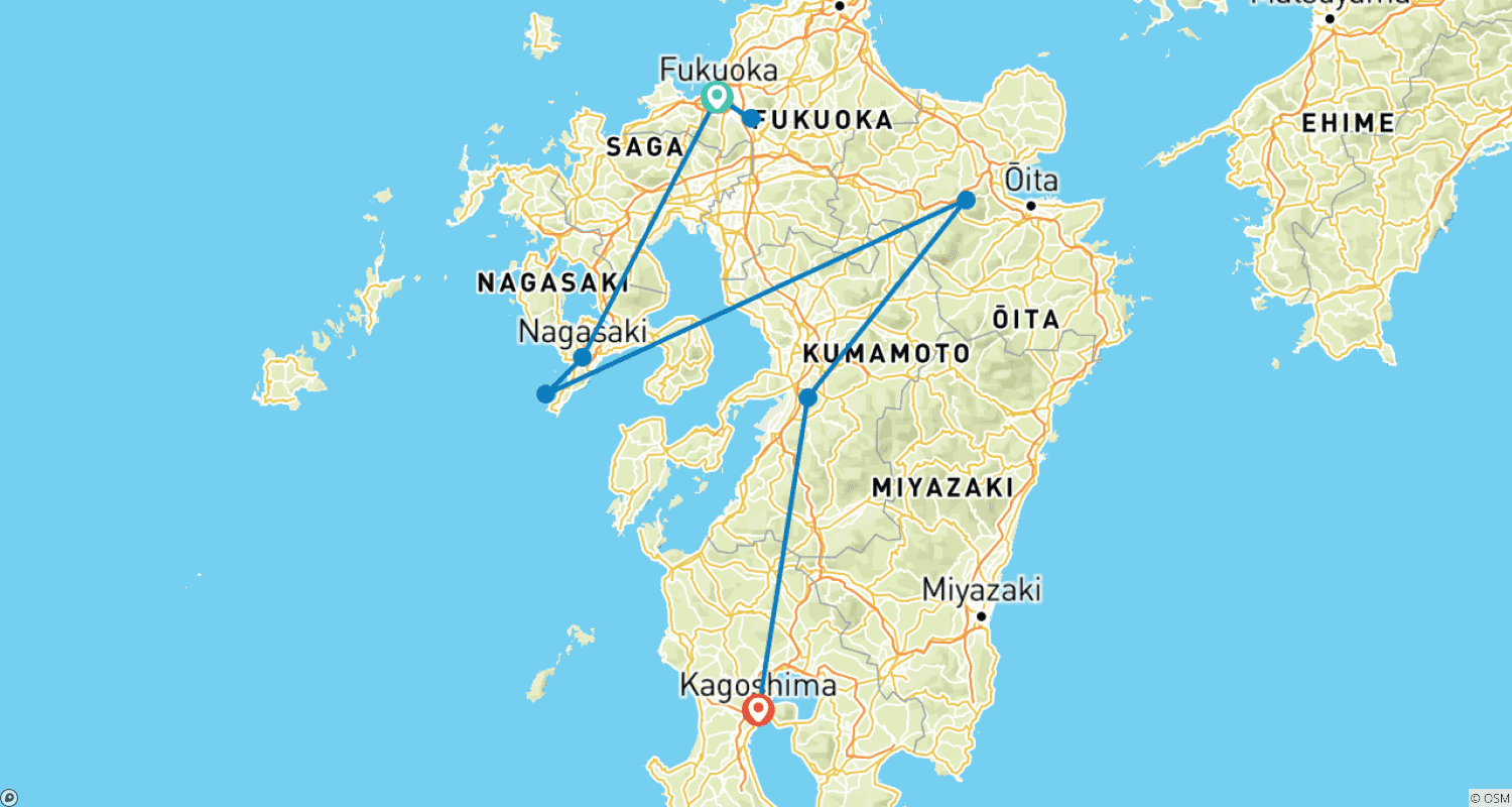 九州のハイライト、日本のルートマップ