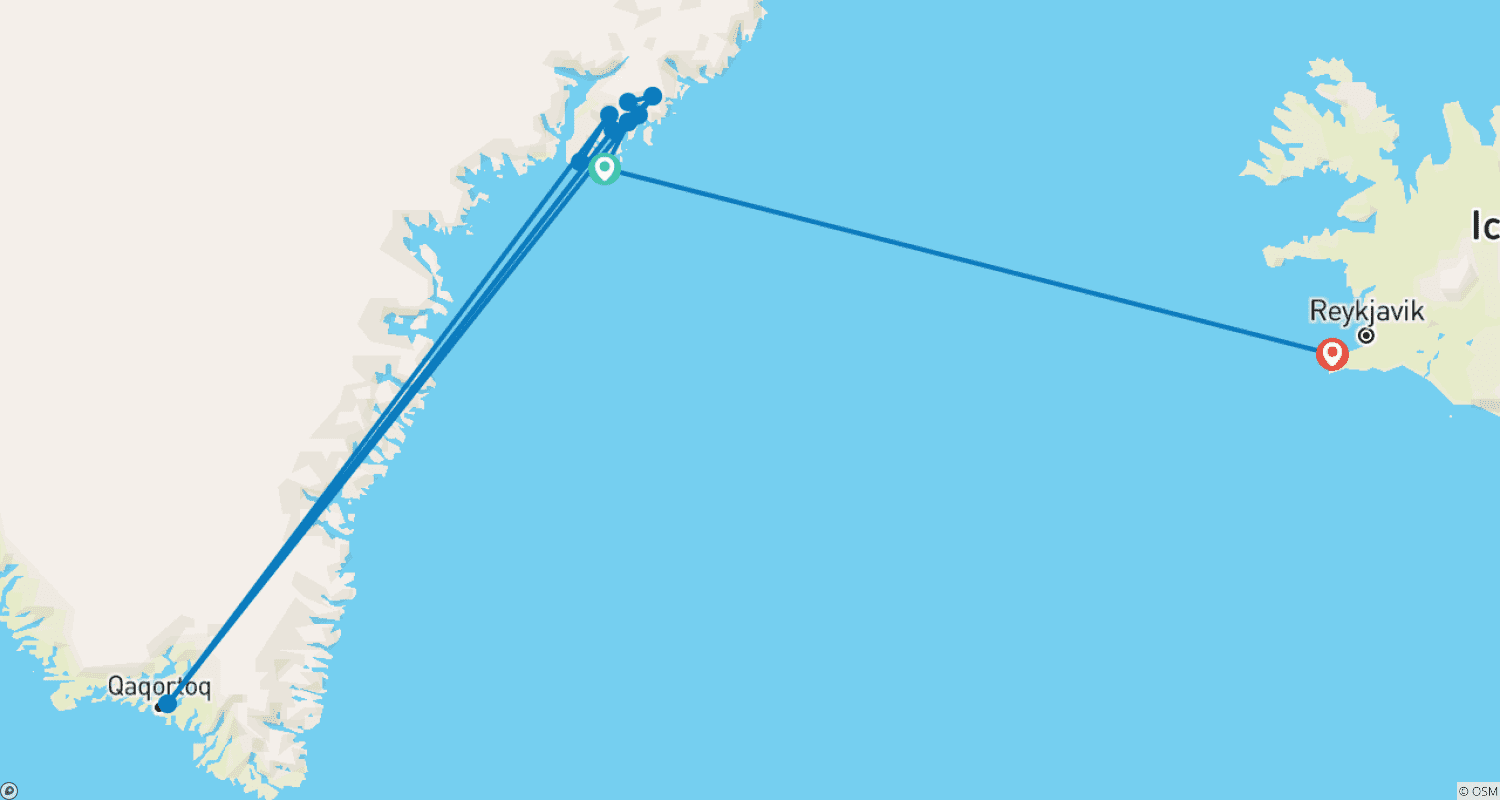 Mapa do percurso de Caminhada do Fiorde de Karale ao Fiorde de Tasilaq