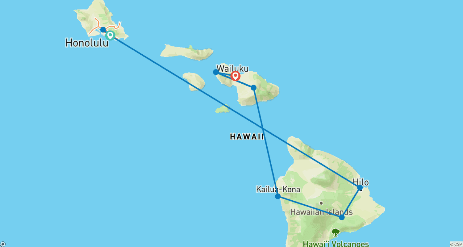 Mapa do percurso de Explorador Havaiano (Voos Internos no Havaí: 2 Voos)