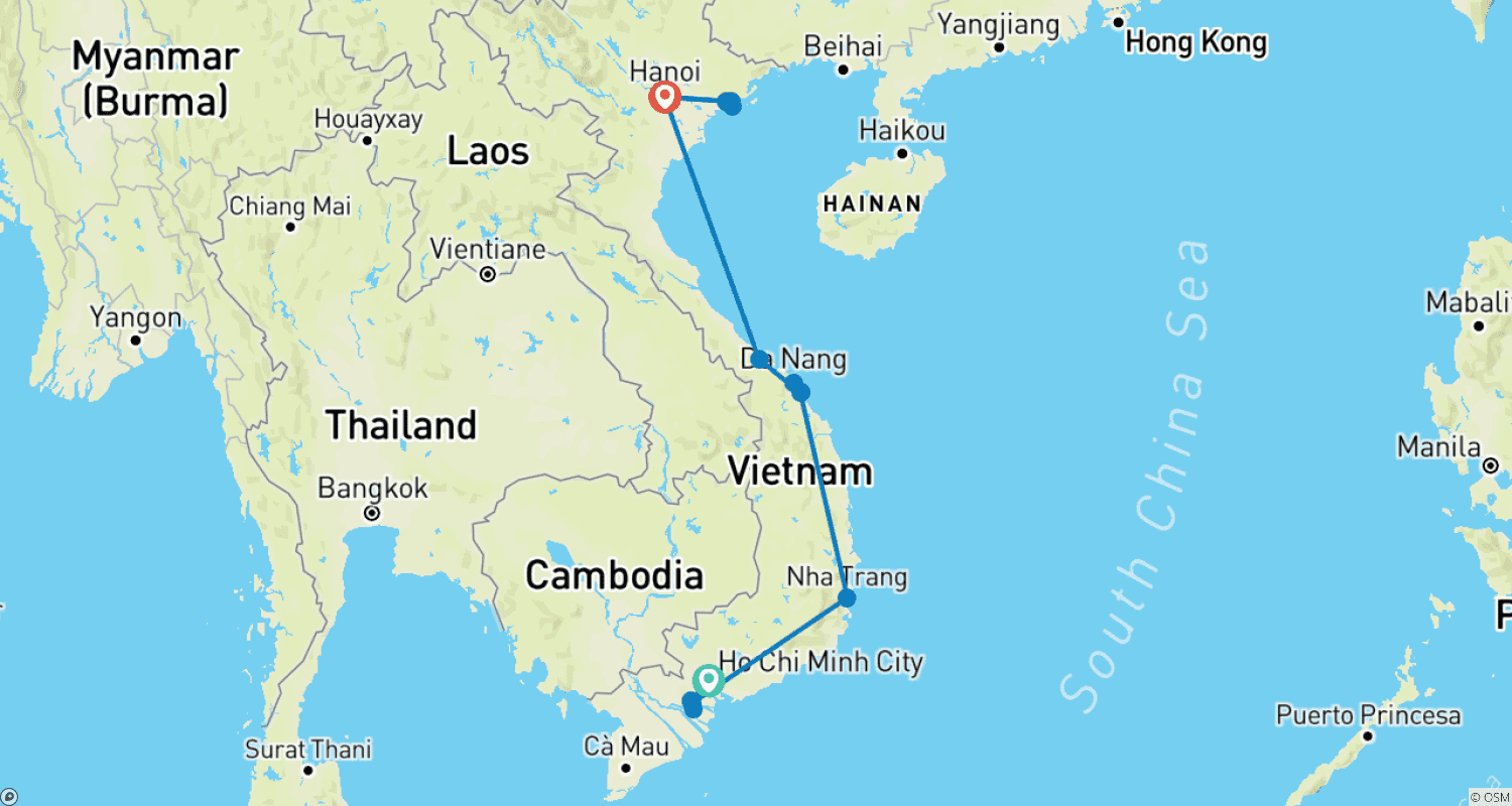 Mapa trasy: Vietnam Highlights (10 Days)