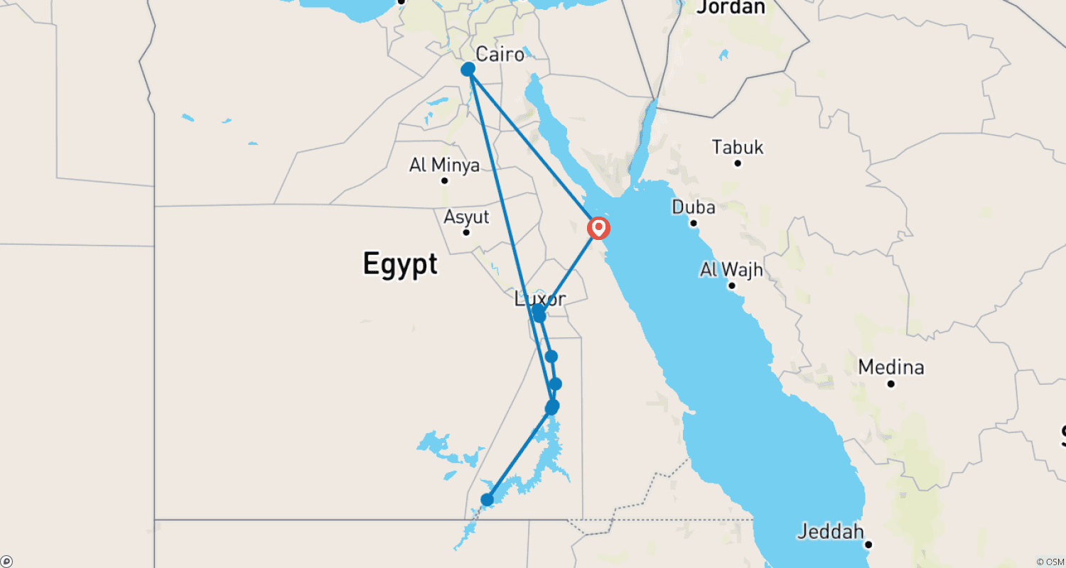 خريطة مسار مصر الفاخرة تشمل رحلة نيلية 5 نجوم + منتجع الغردقة