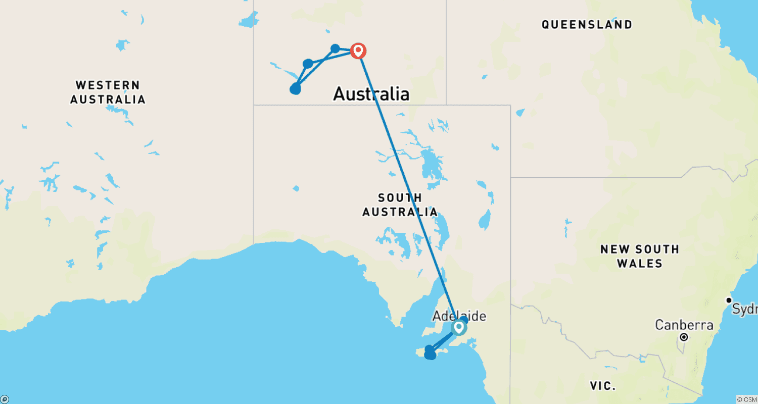 خريطة مسار 【The Ghan】Explore Adelaide & Uluru & Alice Springs 12 Days Package