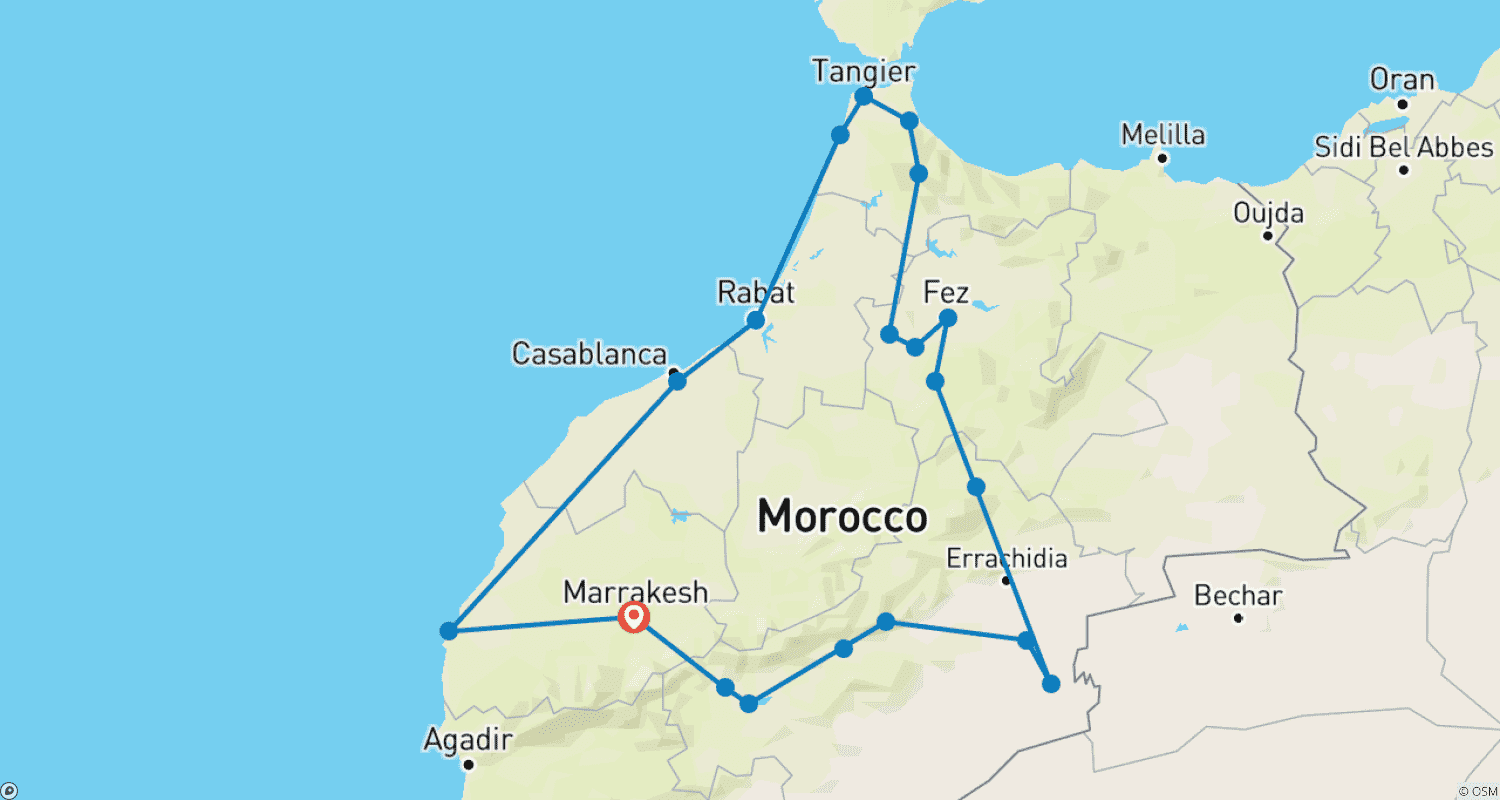 خريطة مسار جولة المغرب لمدة 10 أيام من مراكش