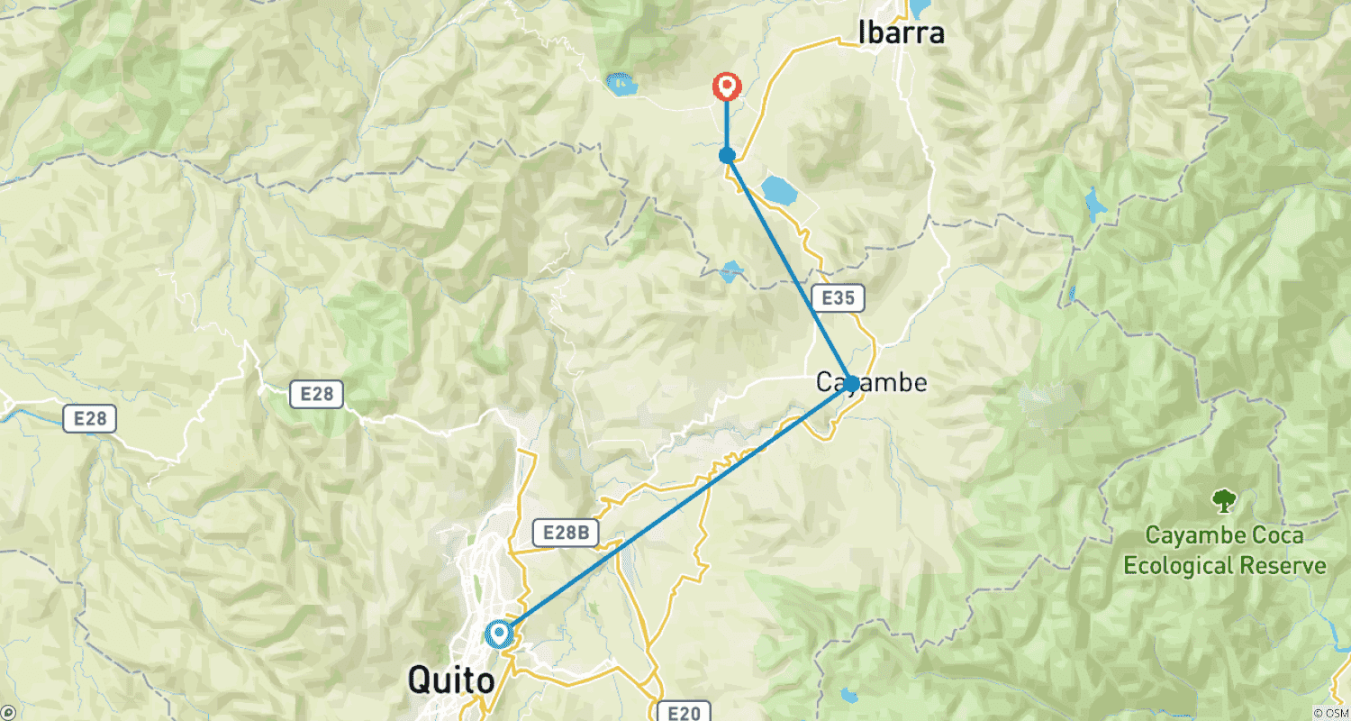 Mapa do percurso de Excursão Compartilhada em Otavalo: Mercado e Cultura Andina