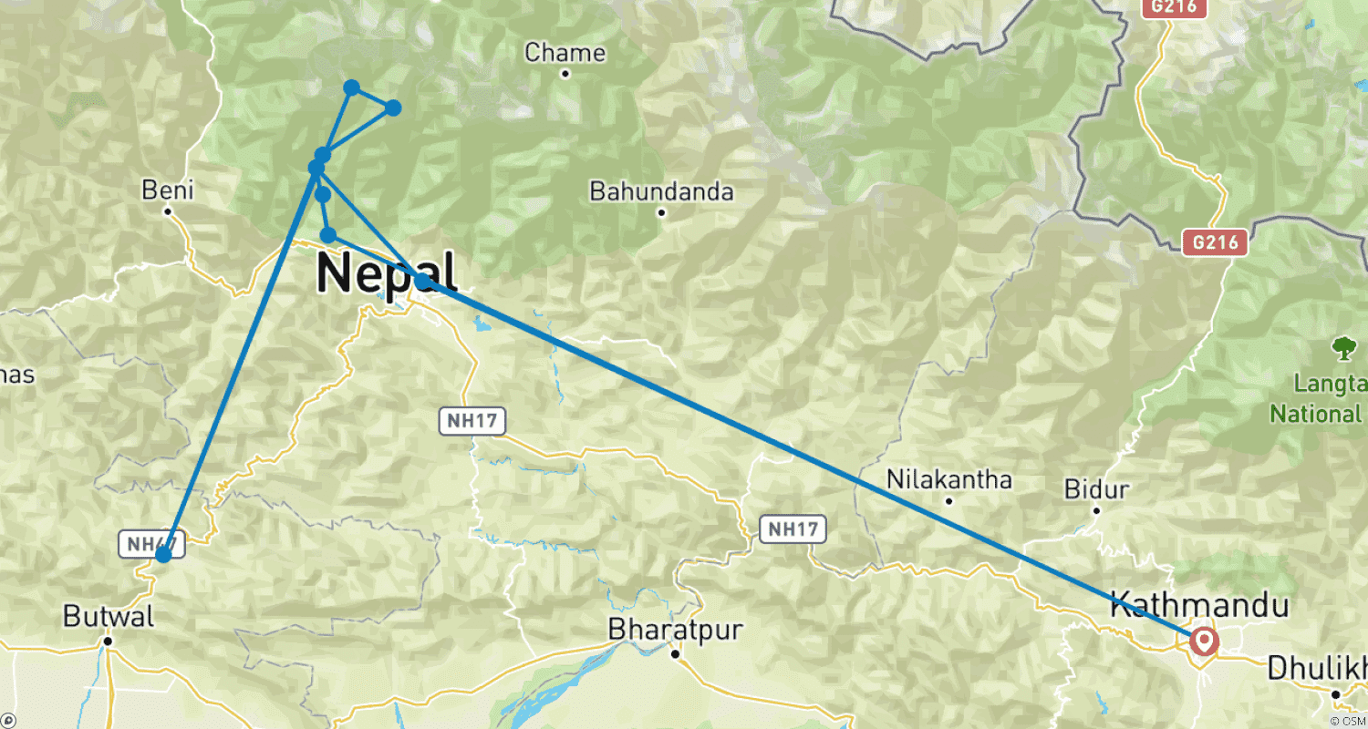 Mapa trasy: Trekking do Bazy pod Annapurną