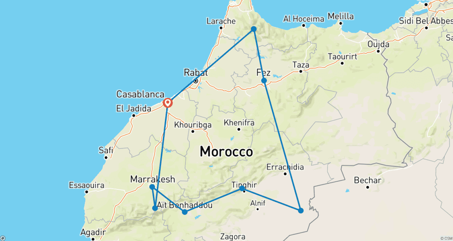 Mapa do percurso de Explorando as Cidades Imperiais de Marrocos - 13 Dias