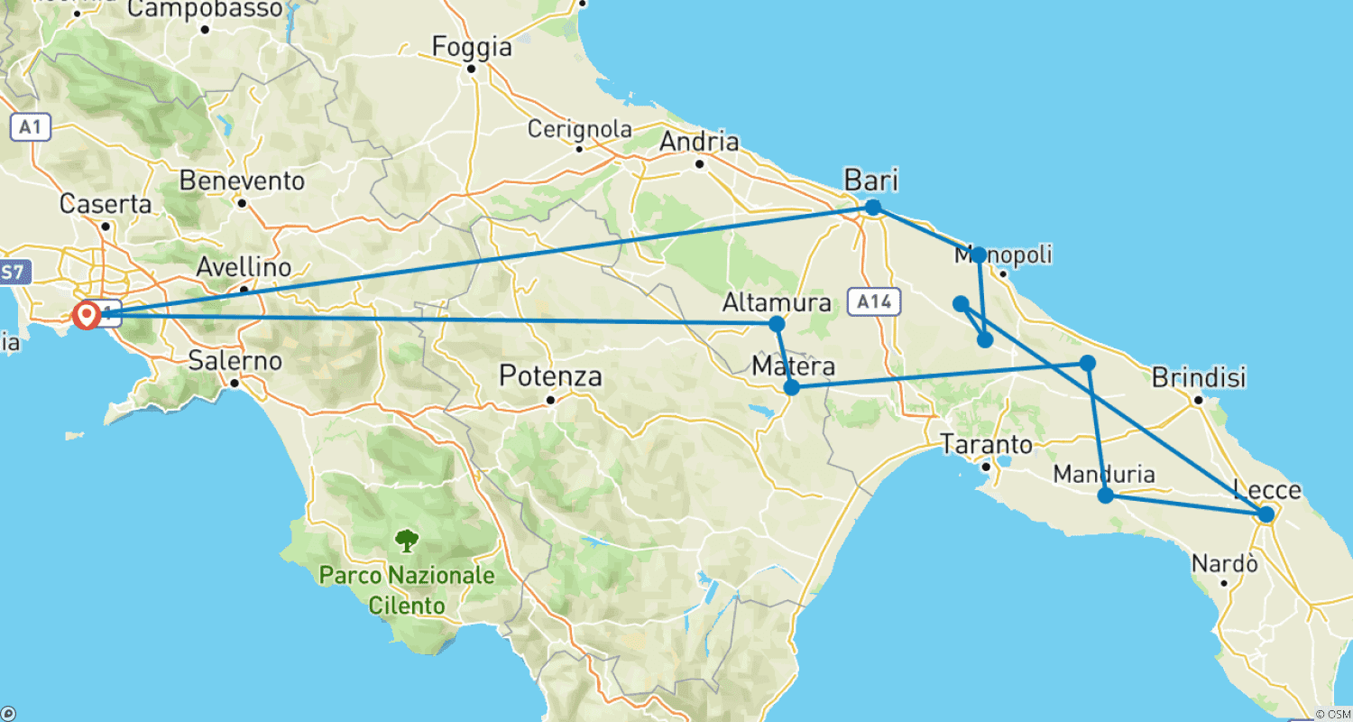 Mapa do percurso de Secrets of Puglia