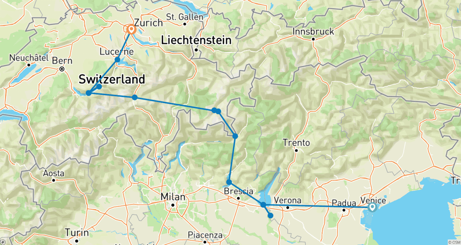 خريطة مسار Vistas of Italy and Switzerland
