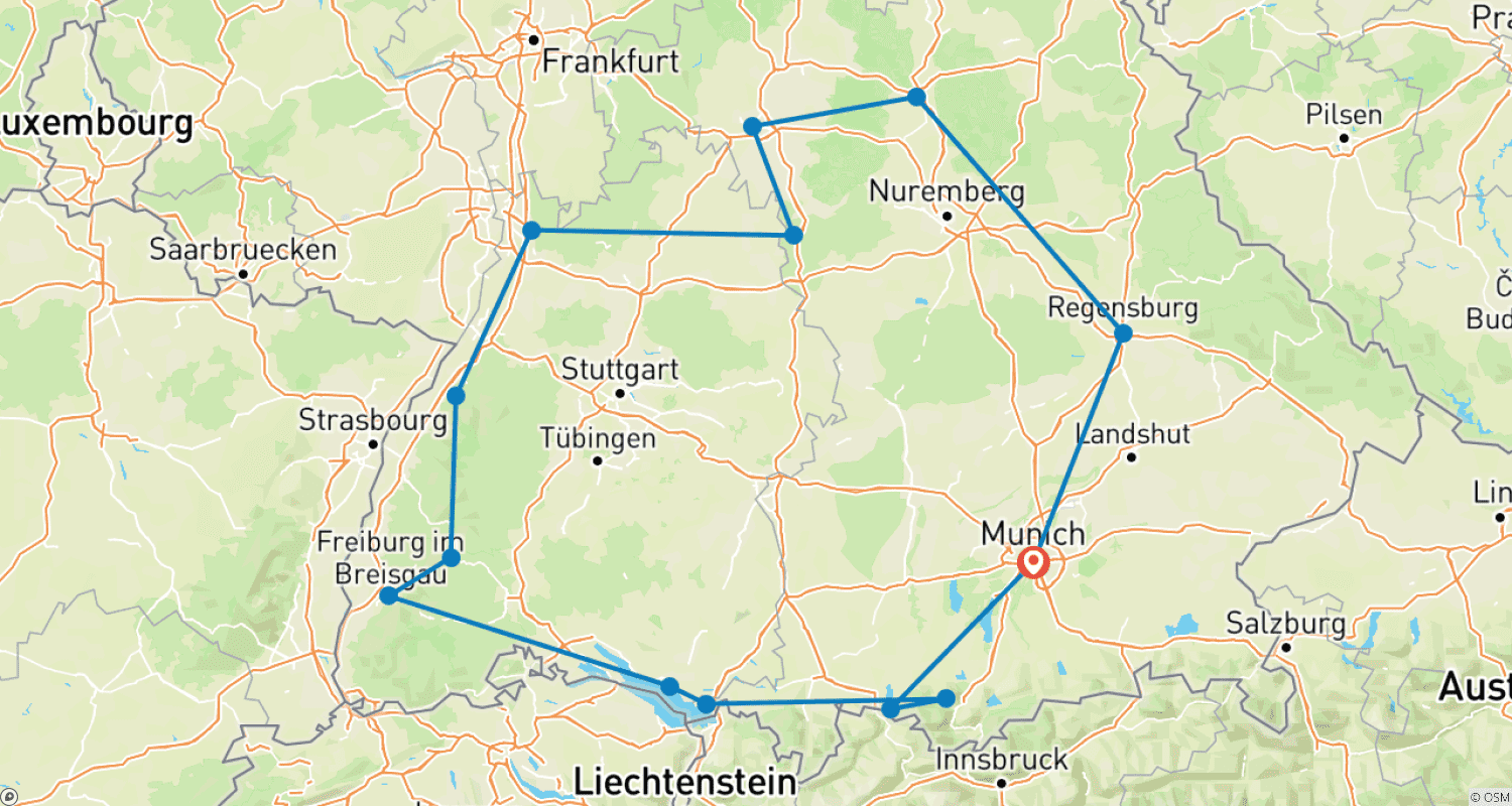 Mapa trasy: Podróż przez Niemcy