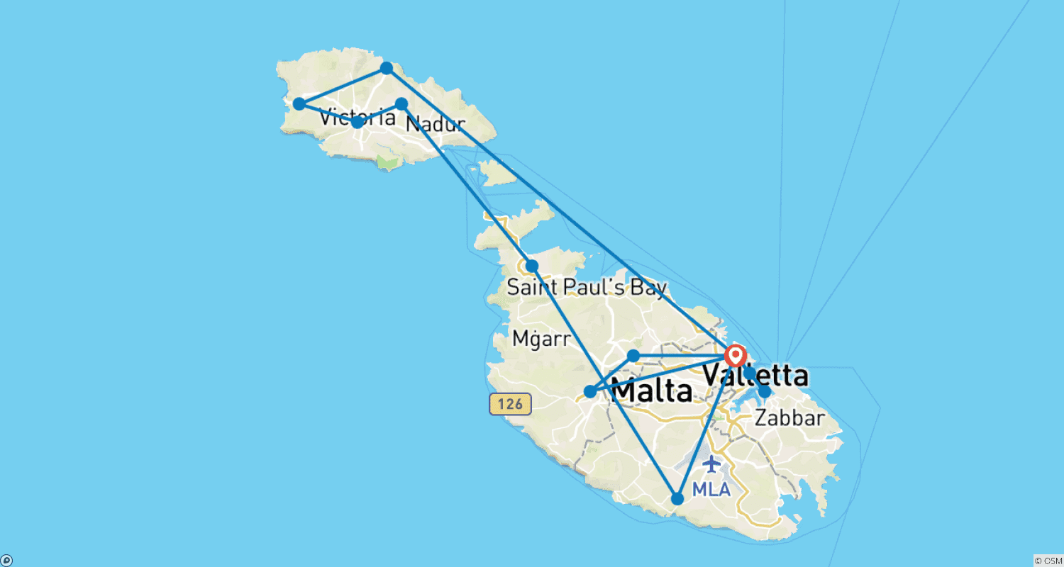 Mapa do percurso de Malta Highlights