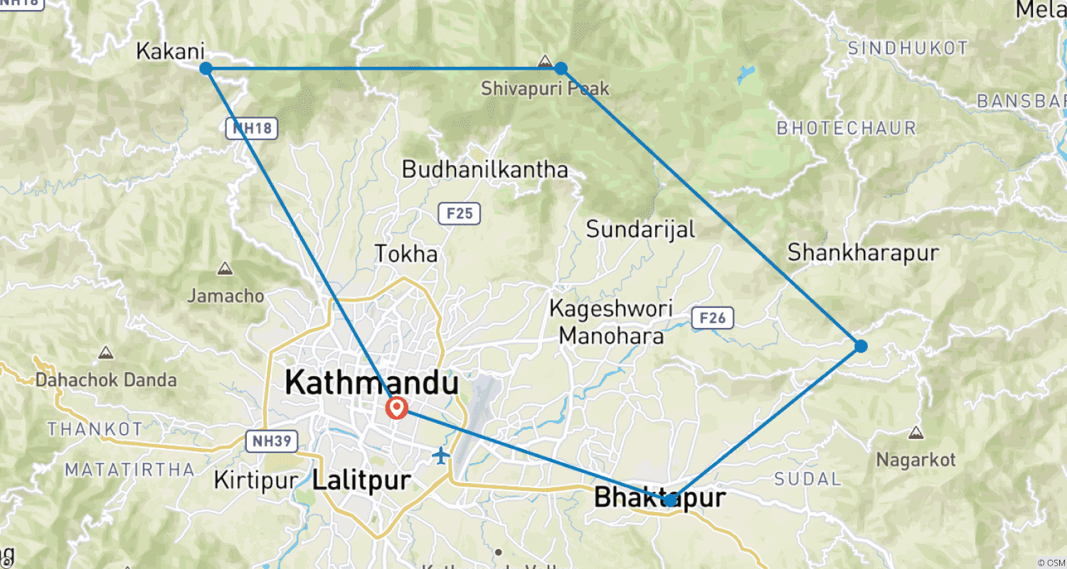 Mapa do percurso de Passeio de Bicicleta pelo Vale de Kathmandu