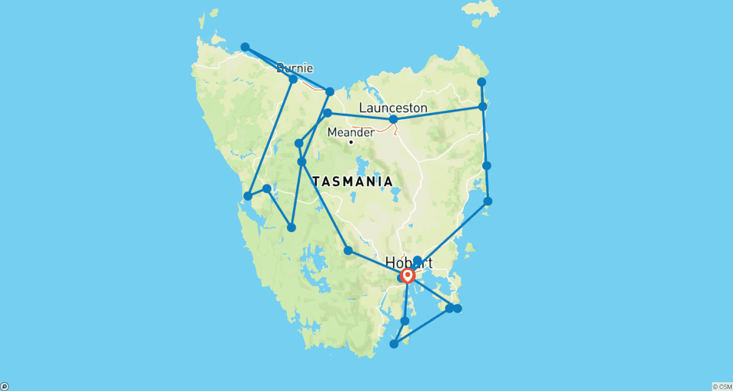 Mapa trasy: Ultimate Tasmania - 10-dniowa wycieczka w komfortowym stylu po Tasmanii