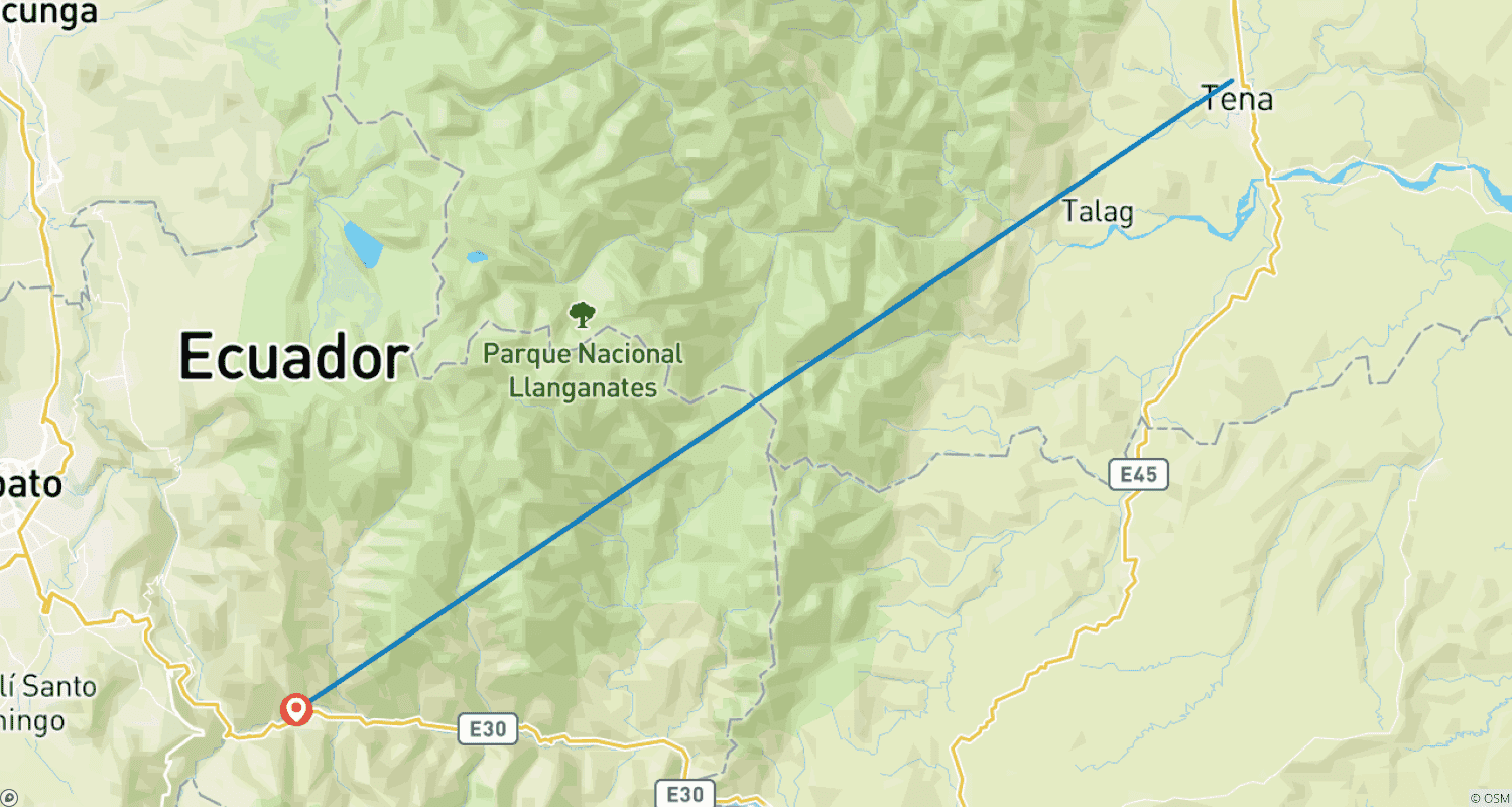 Mapa do percurso de Tour de Aventura de 4 Dias pela Floresta Amazônica e Baños – A Melhor Experiência na Natureza do Equador