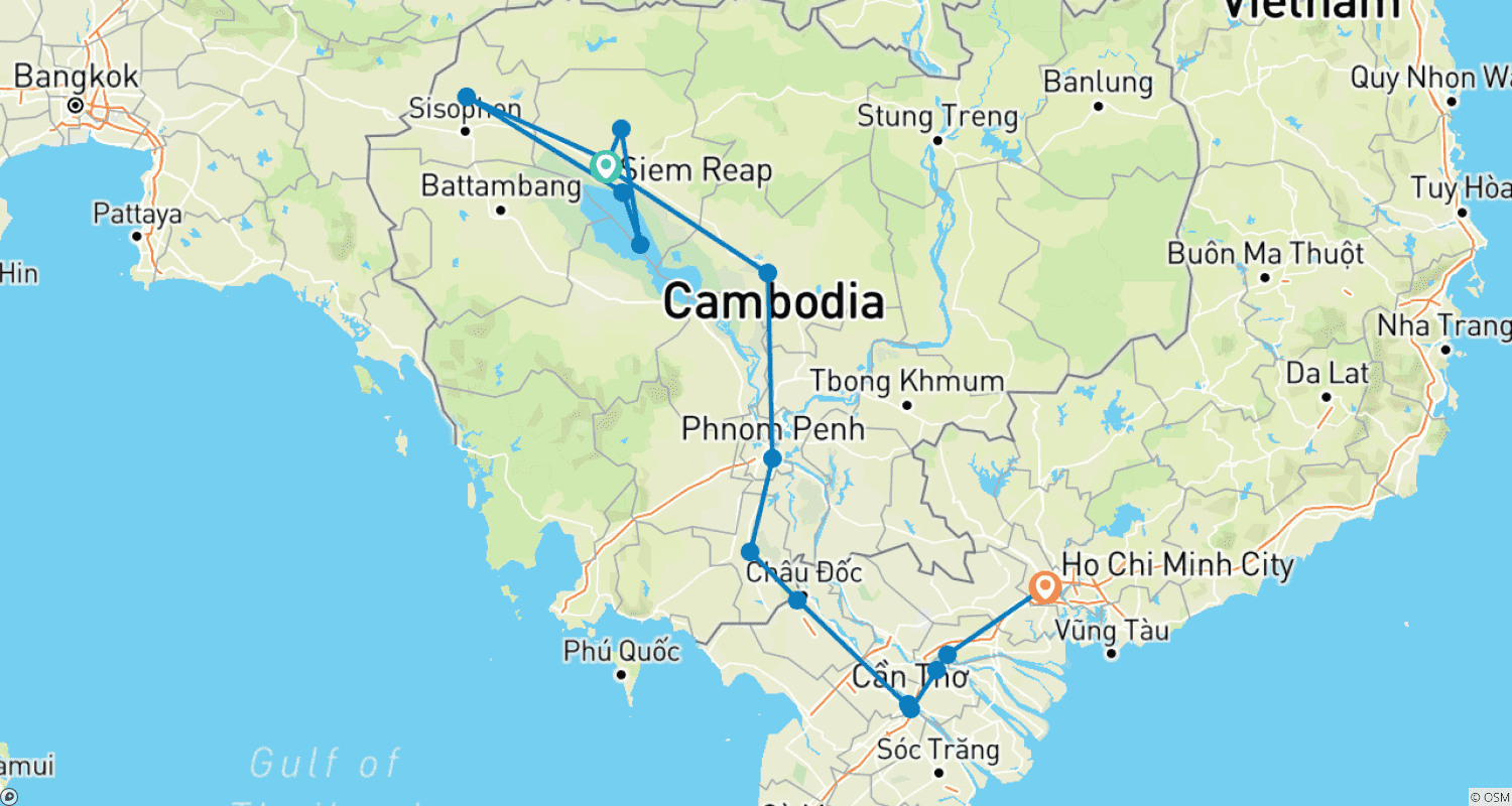خريطة مسار Cycling Holiday: Angkor Wat to Saigon 10 days